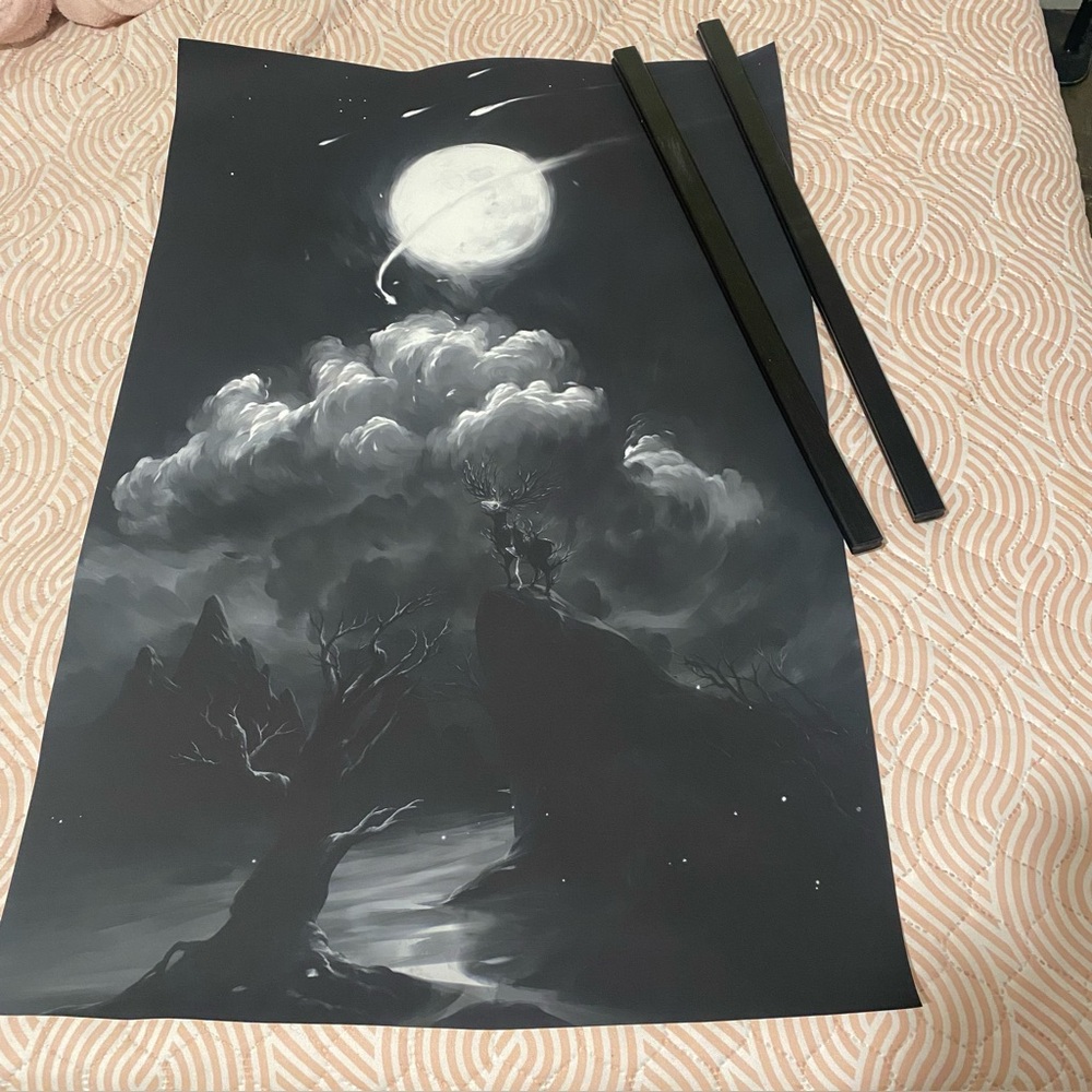 Mystical Moonlit Night Art Print - Black 20x30 space-black poster #goth #space